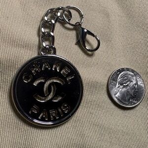CHANEL Silver Logo Keychain